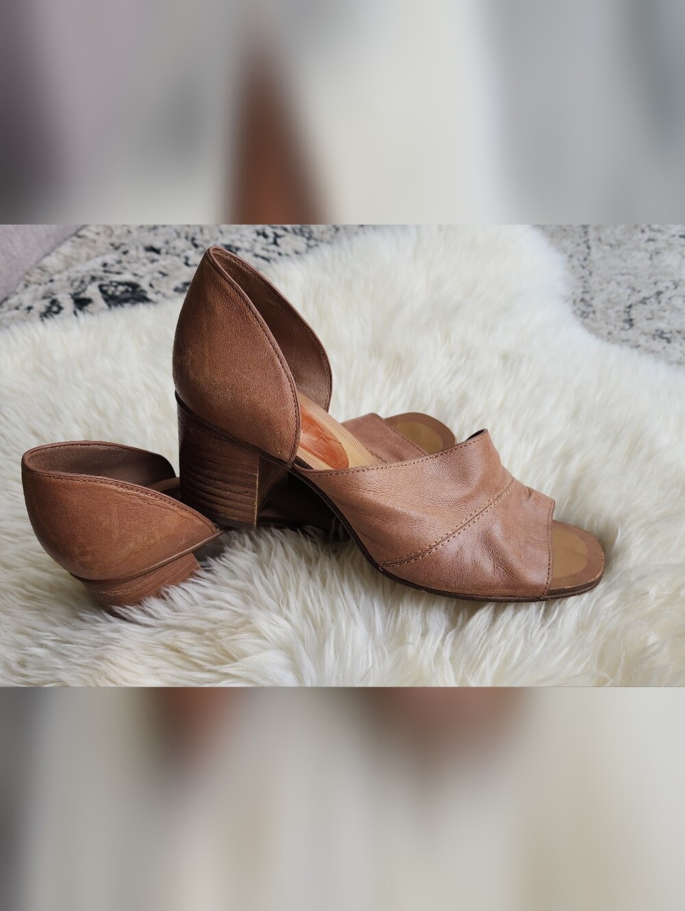 STATE Tan Leather Open-Toe Block Heel Mules